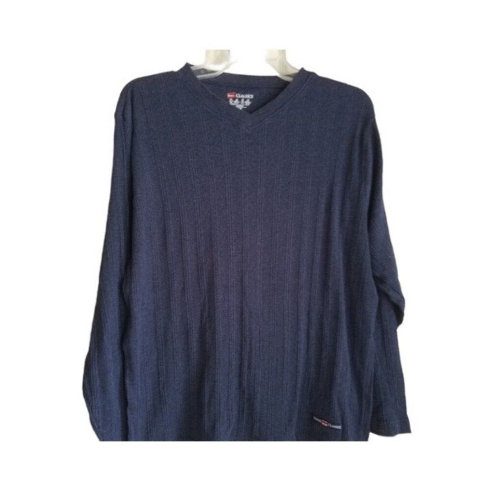 Hanes Classic Blue Knit Ribbed Crewneck Shirt Size Medium NWOT
